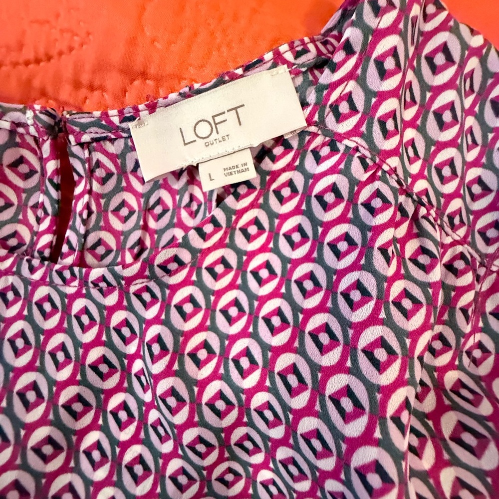 LOFT Pink and Gray Patterned Top